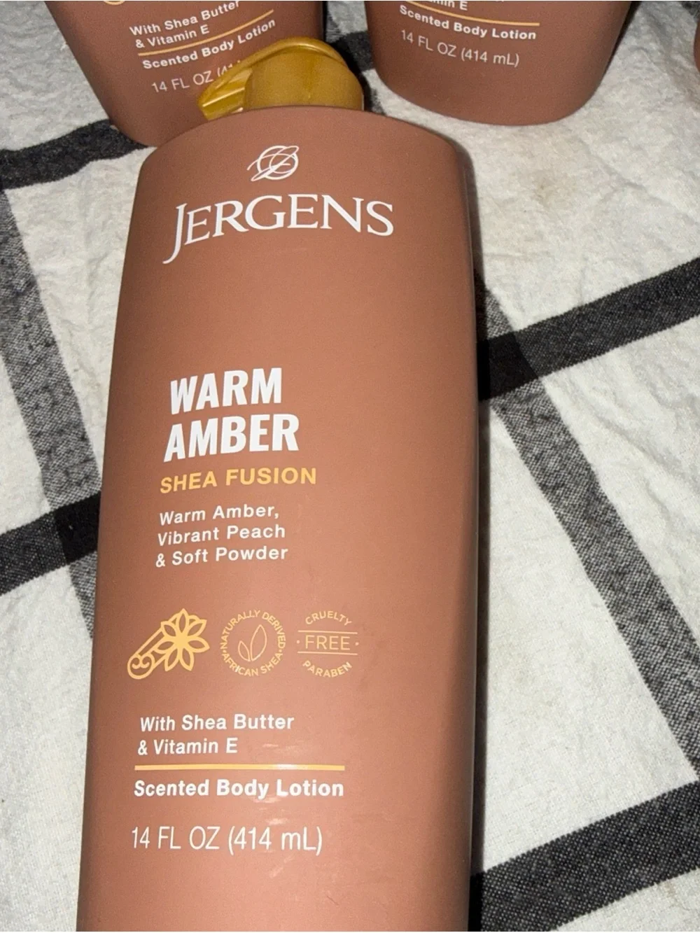 5- Jergens Warm Amber Shea Fusion Body Lotion - Peach Scent (Amber) 14 oz each